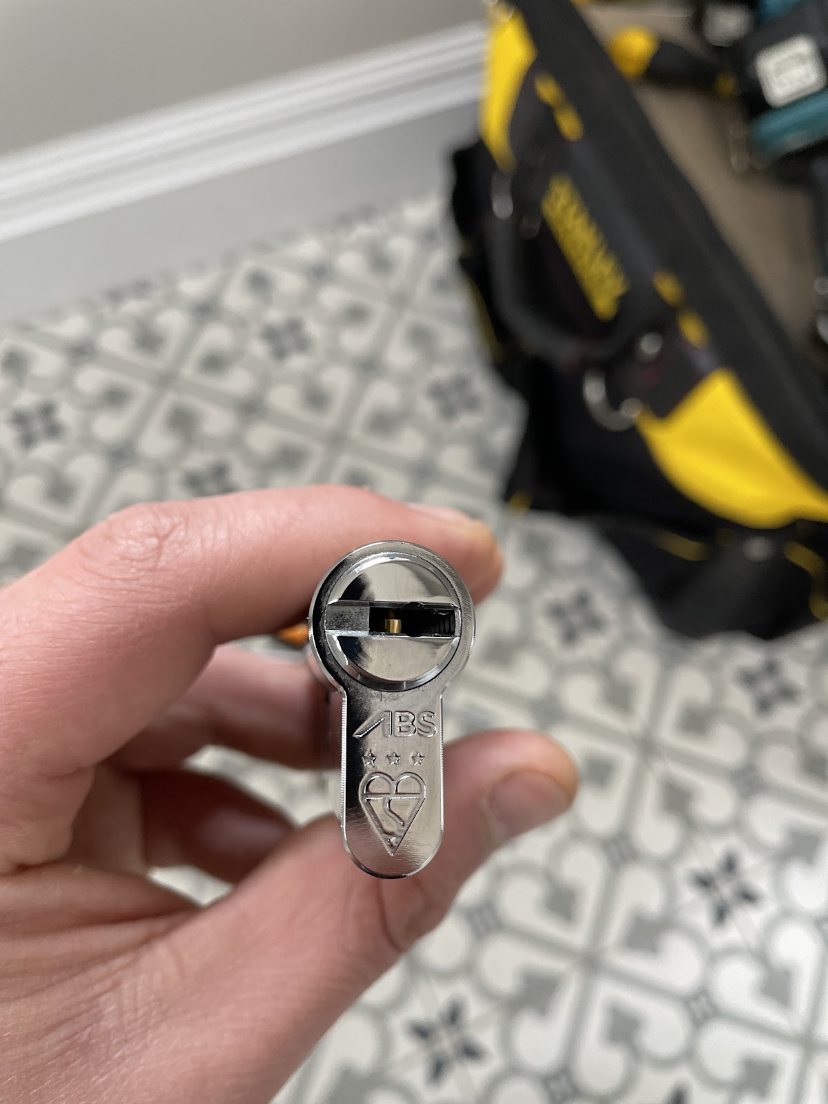 Euro cylinder lock held by MA Door Repairs locksmith